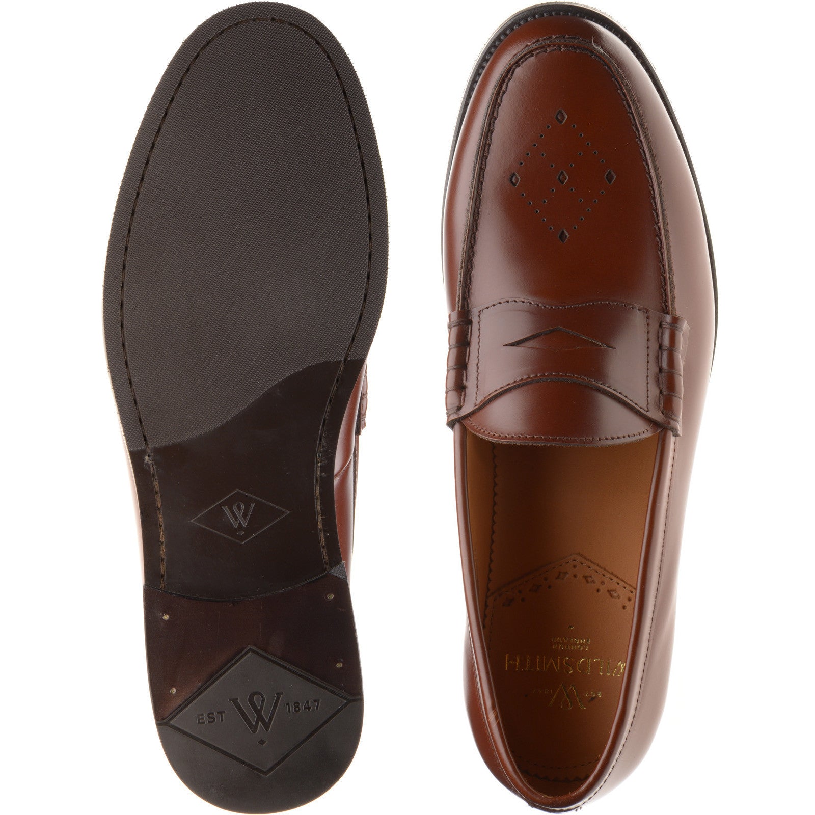 Product image for Wildsmith Model 111 mens rubber-soled loafers in cognac polished