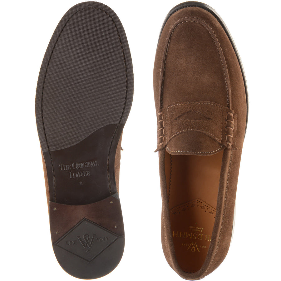 Product image for Wildsmith Model 111 mens rubber-soled loafers in dark brown suede