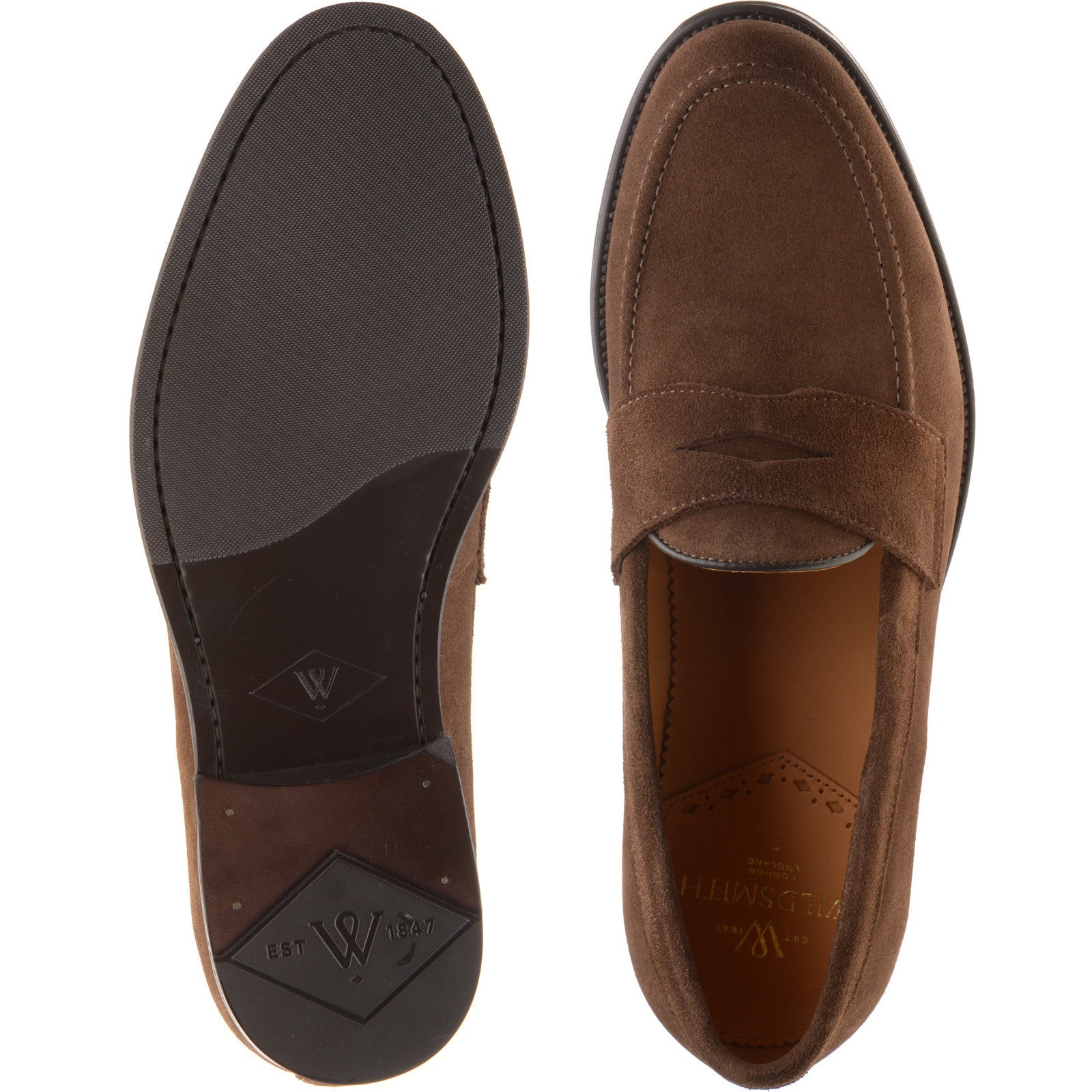 Product image for Wildsmith Model 31 mens rubber-soled loafers in brown suede