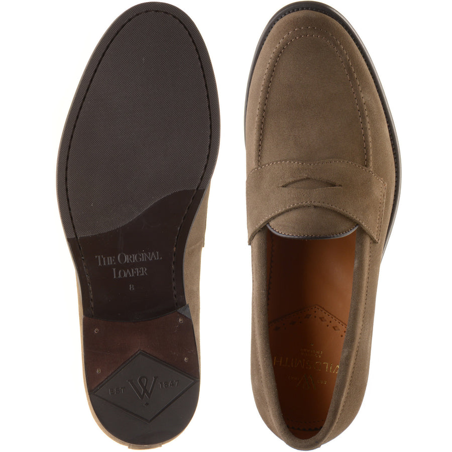 Product image for Wildsmith Model 31 Rubber mens rubber-soled loafers in dark taupe suede