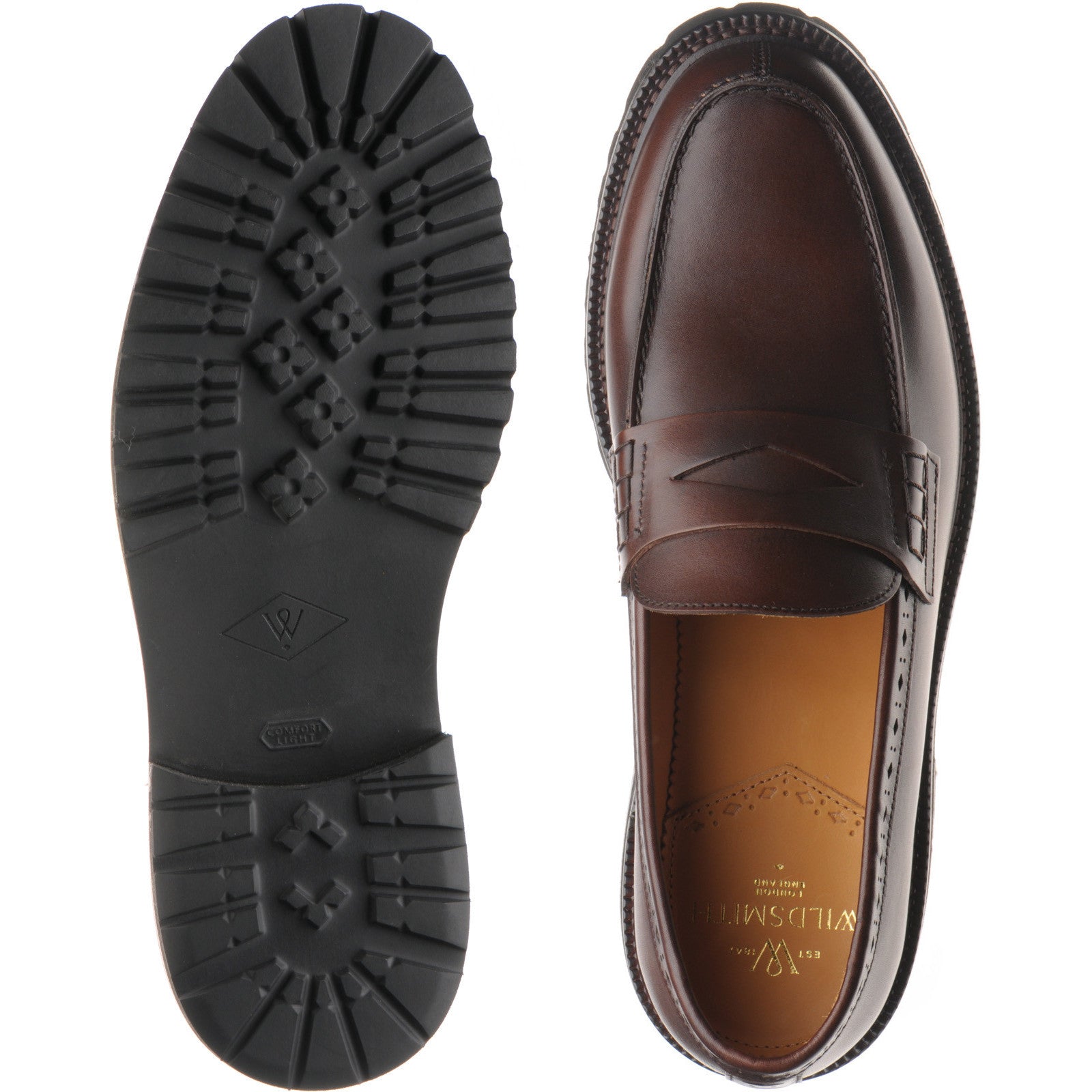 Wildsmith Model 55 mens rubber-soled loafers in dark brown calf