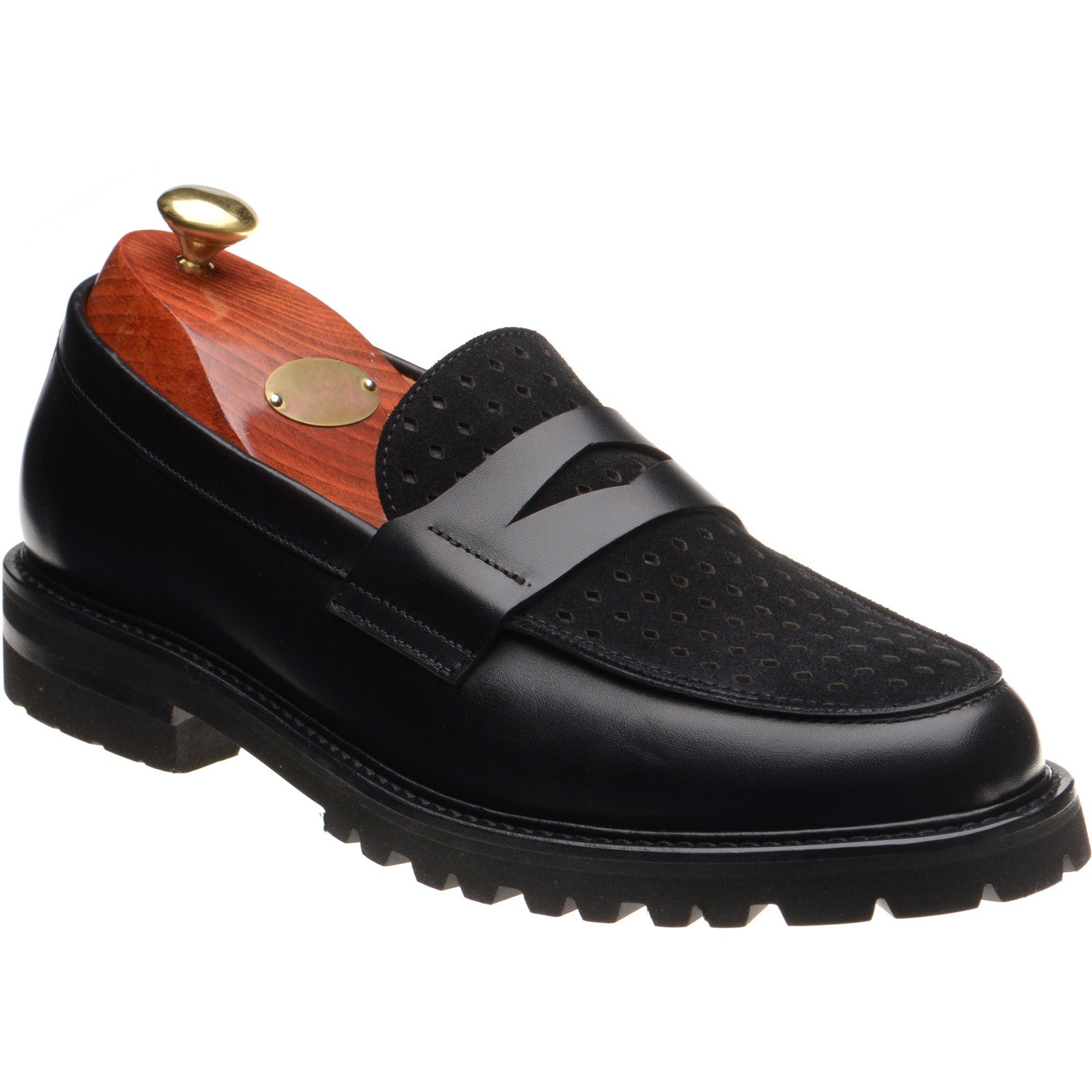 Product image for Wildsmith Model 55D mens two-tone rubber-soled loafers in black calf