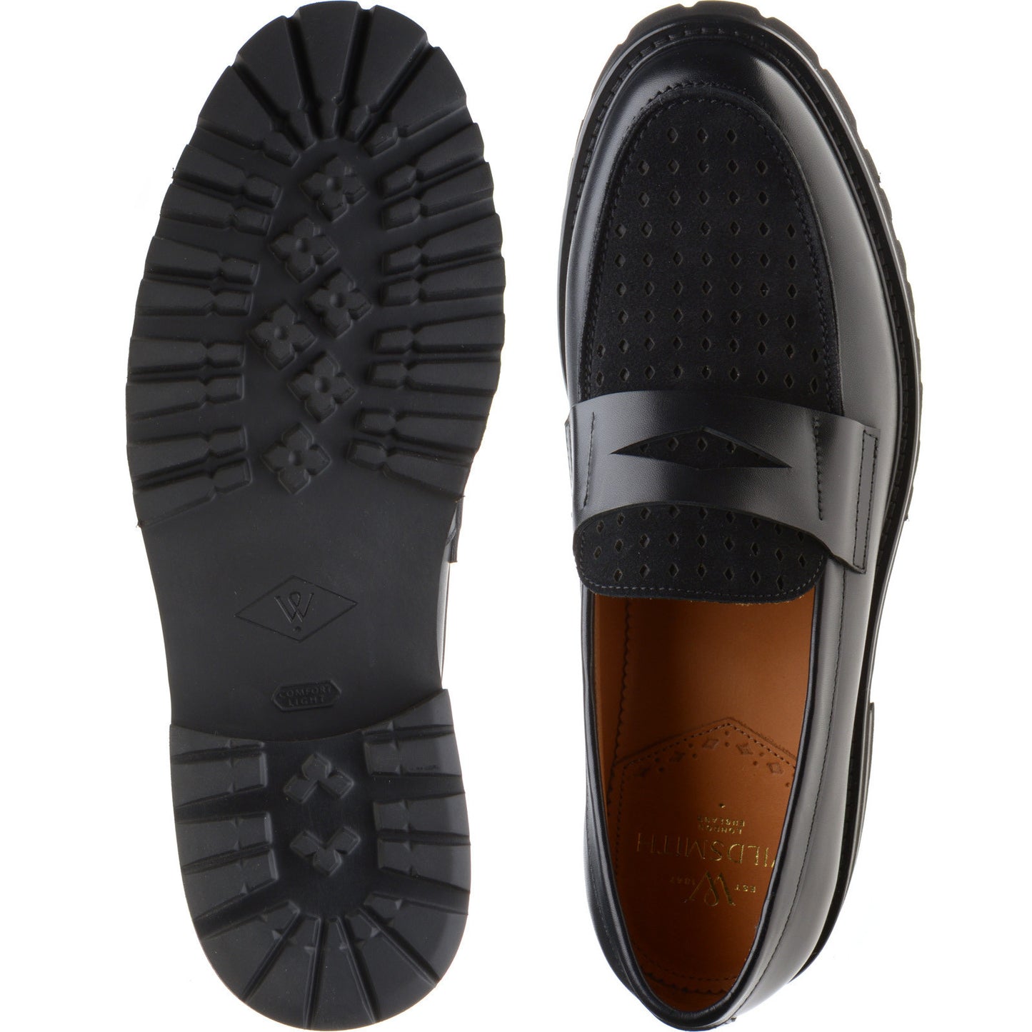 Product image for Wildsmith Model 55D mens two-tone rubber-soled loafers in black calf