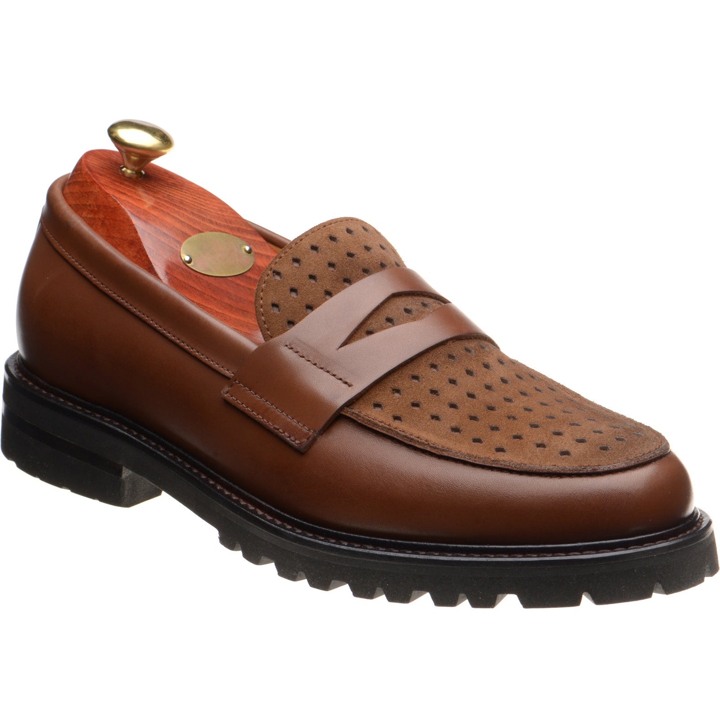 Product image for Wildsmith Model 55D mens two-tone rubber-soled loafers in cognac calf