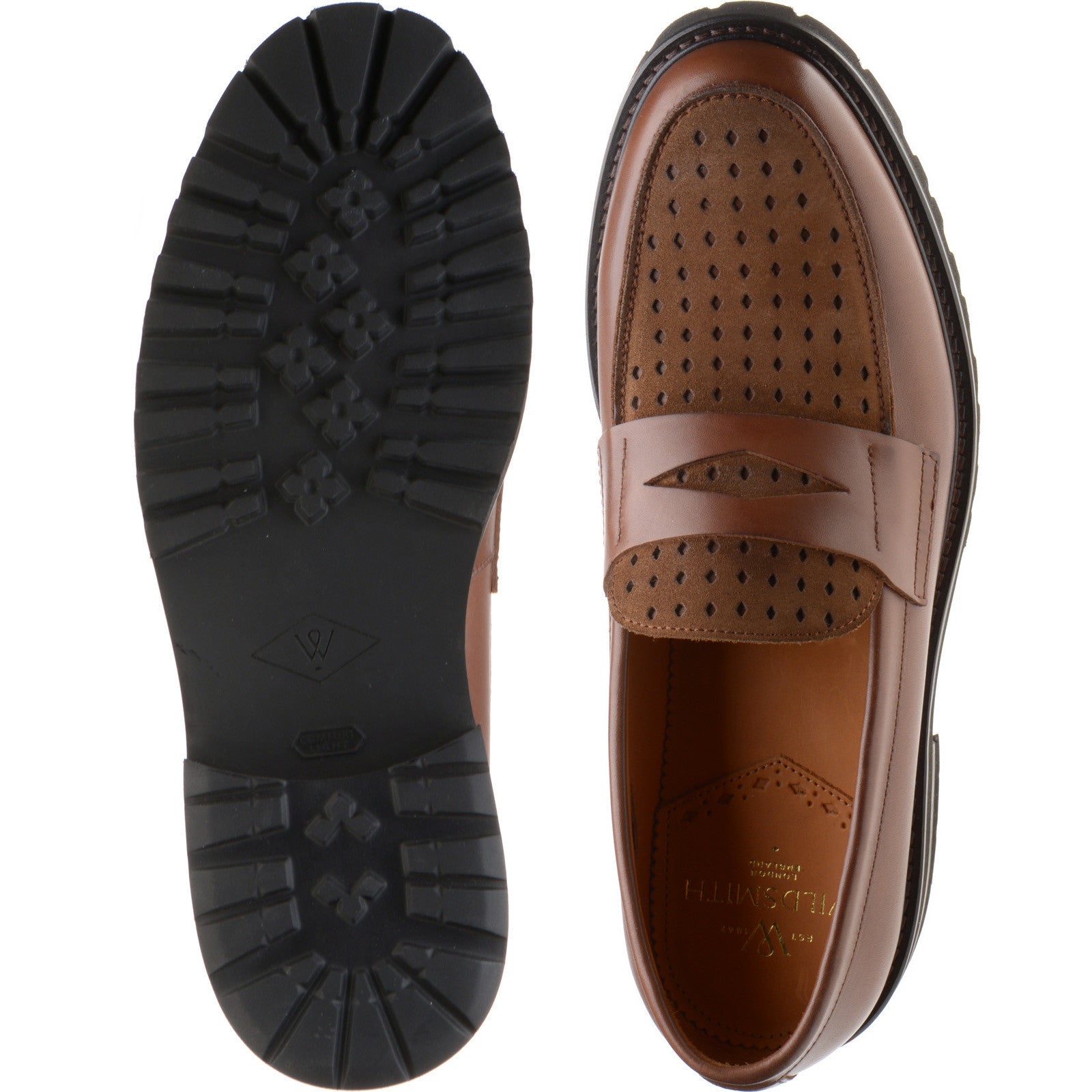 Product image for Wildsmith Model 55D mens two-tone rubber-soled loafers in cognac calf