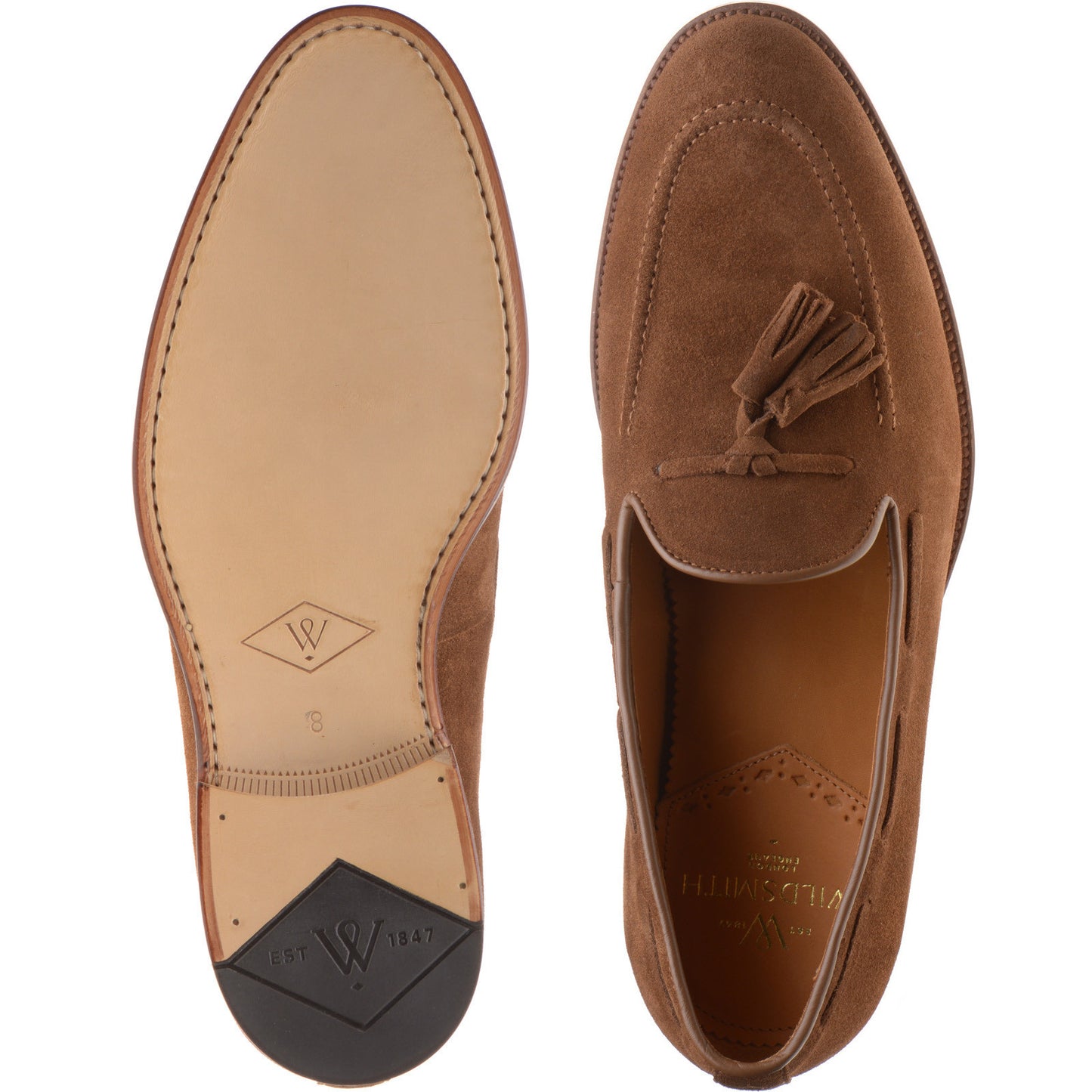 Product image for Wildsmith Model 82 mens tasselled loafers in dark tan suede