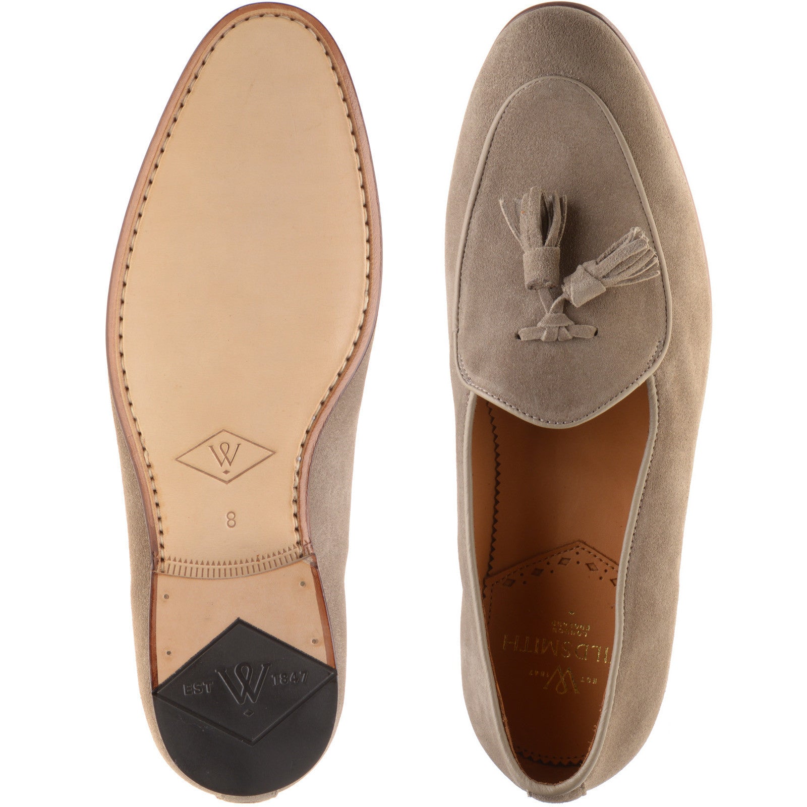 Product image for Wildsmith Model 88 mens tasselled loafers in taupe suede (second)
